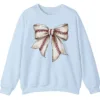 5.3 Softball Baseball Stitches Bow Sweatshirt, Game Day Ribbon Crewneck, Sports Mom Cute Pullover, Women's Fan Gift