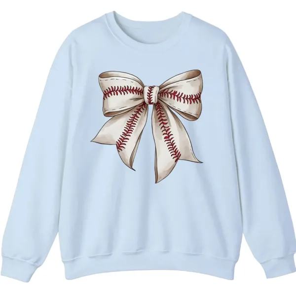 5.3 Softball Baseball Stitches Bow Sweatshirt, Game Day Ribbon Crewneck, Sports Mom Cute Pullover, Women's Fan Gift