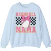 5.3 Pink Glitter Baseball Mama Sweatshirt, Checkered Softball Mom Crewneck, Game Day Bow Pullover, Retro Sports Parent Gift