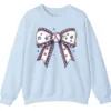 5.3 Baseball Bow Sweatshirt, Game Day Crewneck, American Flag Sports Mom Pullover