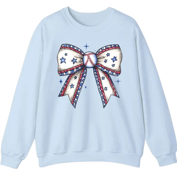5.3 Baseball Bow Sweatshirt, Game Day Crewneck, American Flag Sports Mom Pullover