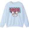 5.3 Leopard Print Mama Baseball Bow Sweatshirt, Checkered Game Day Crewneck, Pink Cheetah Softball Mom Pullover