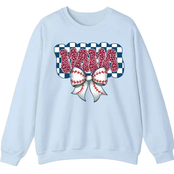 5.3 Leopard Print Mama Baseball Bow Sweatshirt, Checkered Game Day Crewneck, Pink Cheetah Softball Mom Pullover