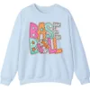 5.3 Groovy Retro Pastel Baseball Sweatshirt, Funky Pop Art Game Day Crewneck, Neon Checkerboard Sports Pullover, Bright Softball Fan Gift