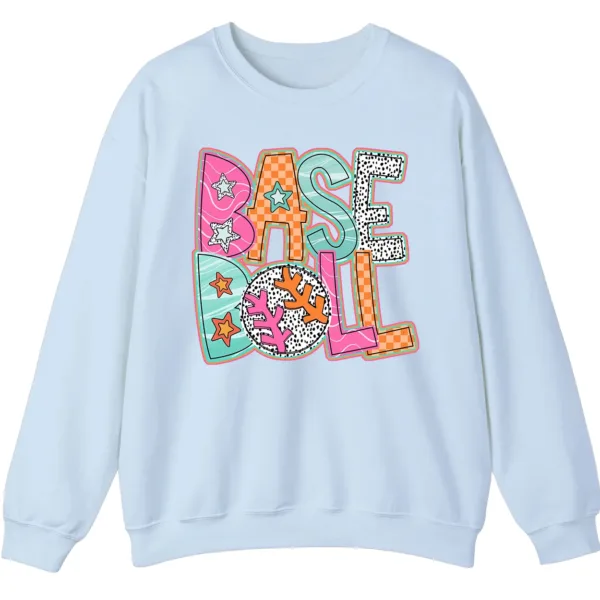 5.3 Groovy Retro Pastel Baseball Sweatshirt, Funky Pop Art Game Day Crewneck, Neon Checkerboard Sports Pullover, Bright Softball Fan Gift