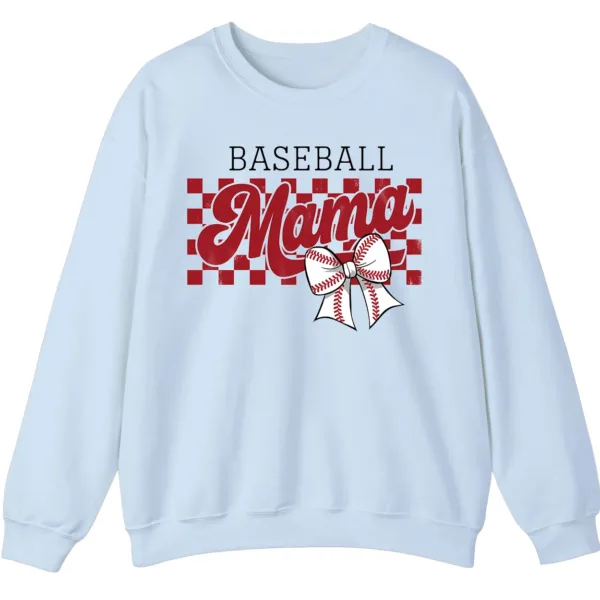 5.3 Distressed Checkered Baseball Mama Sweatshirt, Bow Pullover, Vintage Game Day Sports Mom Crewneck