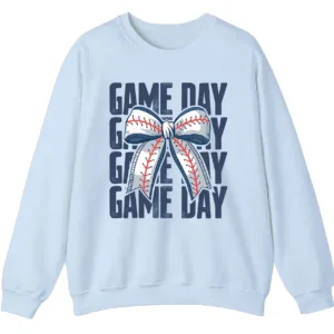 Game Day Baseball Bow Sweatshirt, Softball Star Ribbon Crewneck, Vintage Sports Fan Pullover