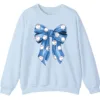 5.3 Blue Polka Dot Baseball Bow Sweatshirt, Cute Game Day Softball Ribbon Crewneck, Women's Sports Fan Pullover