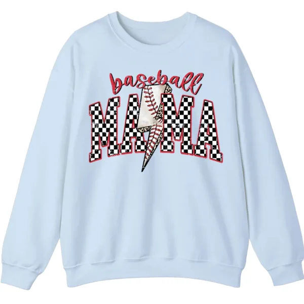 5.3 Baseball Mama Lightning Bolt Sweatshirt, Checkered Game Day Crewneck, Distressed Sports Mom Pullover, Red Glitter Leopard Print Gift