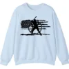 5.3 Distressed American Flag Baseball Player Sweatshirt, Patriotic Game Day Crewneck, USA Sports Fan Pullover