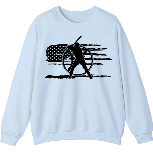 5.3 Distressed American Flag Baseball Player Sweatshirt, Patriotic Game Day Crewneck, USA Sports Fan Pullover