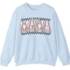5.3 Distressed Checkered Baseball Mama Sweatshirt, Sports Stitch MAMA Pullover, Game Day Bow Crewneck