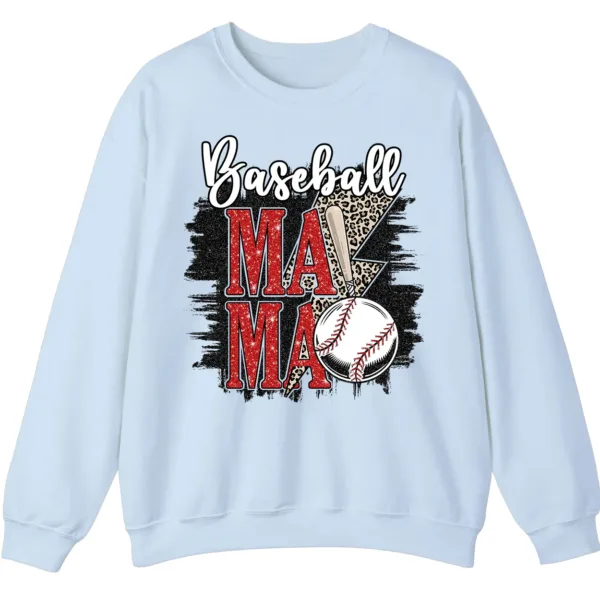 5.3 Baseball Mama Red Glitter Leopard Lightning Sweatshirt, Game Day Sports Mom Pullover, Distressed Grunge Design Crewneck