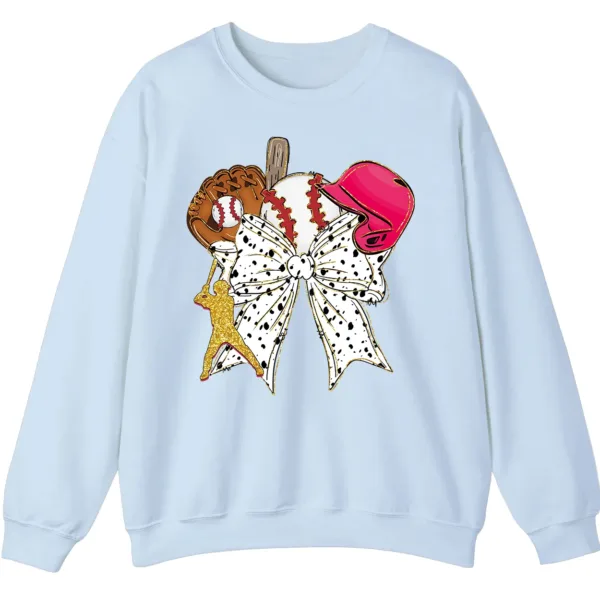 5.3 Feminine Glitter Baseball Bow Crewneck Sweatshirt Pink