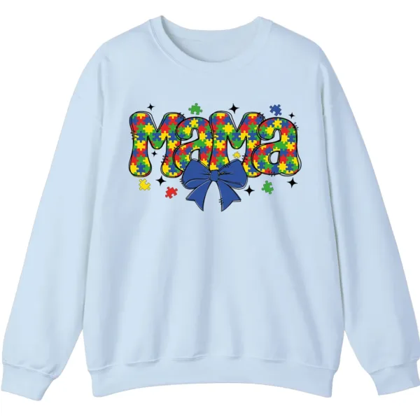 5.3 Cute Colorful Puzzle Piece Mama Crewneck, Autism Awareness Bubble Letters Sweatshirt