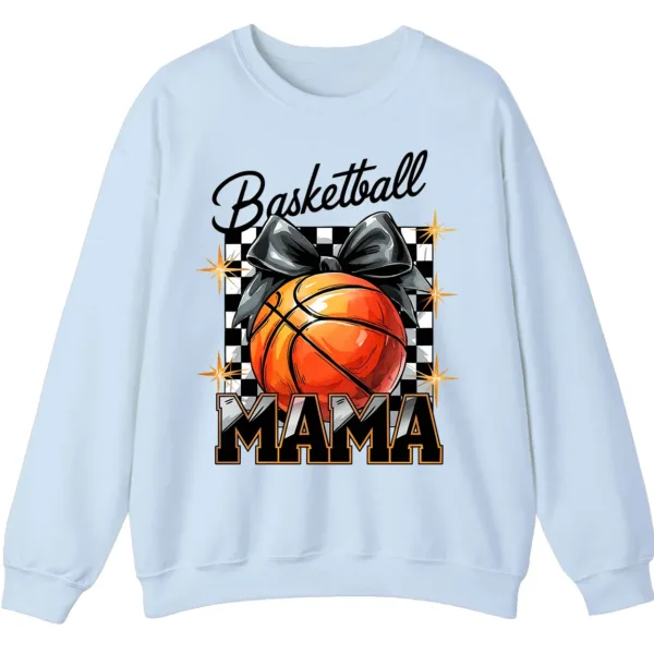 5.3 Basketball Mama Checkerboard Bow Crewneck Sweatshirt
