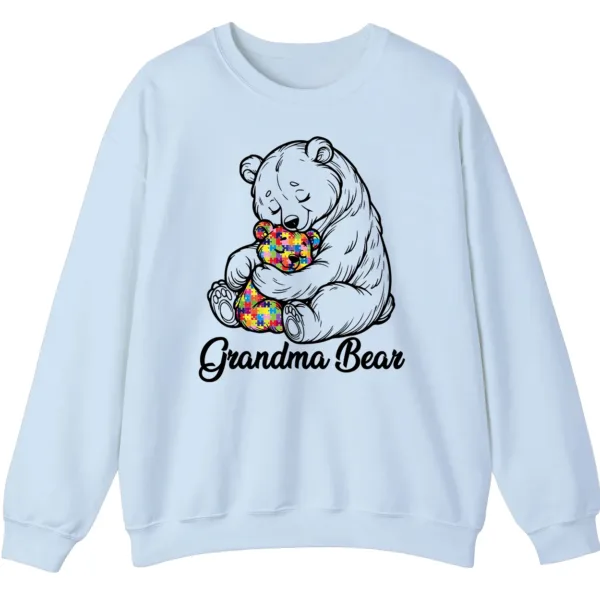 5.3 Autism Grandma Bear Sweatshirt, Puzzle Piece Teddy Bear Hug Support Gift