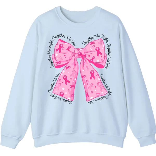 5.3 Breast Cancer Awareness Pink Ribbon Bow Sweatshirt, Together We Fight, Together We Win