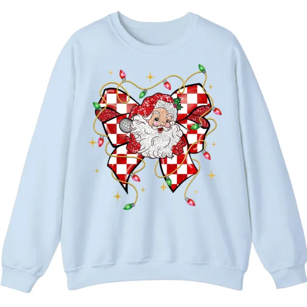 Retro Santa Bow Sweatshirt – Christmas Checkerboard Holiday Crewneck
