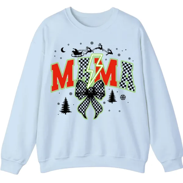 Checkered Mama Christmas Sweatshirt with Lightning Bolt & Reindeer Sleigh