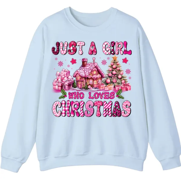 Just A Girl Who Loves Christmas Pink Gingerbread House Sweatshirt - Cute Plaid Holiday Crewneck