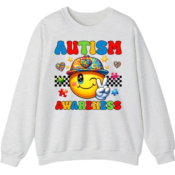 5.4 Autism Awareness Smiley Face Sweatshirt, Cute Happy Face Neurodiversity Crewneck