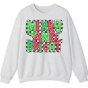 Merry And Bright Checkerboard Christmas Sweatshirt