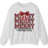 Merry Merry Merry Christmas Bow Sweatshirt – Cute Holiday Crewneck for Women