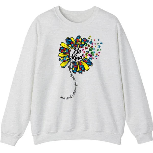 5.4 "Be Kind" Puzzle Flower Autism Awareness Sweatshirt, Sunflower Kindness Crewneck