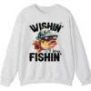 5.4 Wishin' I Was Fishin' Crewneck Sweatshirt - Funny Fishing Gift