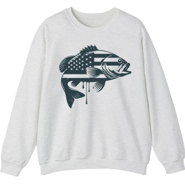 5.4 Patriotic Bass Fishing Crewneck Sweatshirt - USA Flag Fish Graphic
