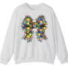 5.4 "I Would Not Change You For The World" Autism Mom Sweatshirt, Puzzle Piece Bow Support Gift