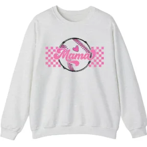 Mama Pink Glitter Softball Sweatshirt, Checkered Game Day Crewneck, Baseball Mom Pullover, Cute Sports Mom Gift