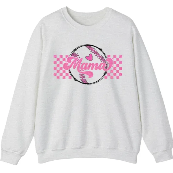 5.4 Mama Pink Glitter Softball Sweatshirt, Checkered Game Day Crewneck, Baseball Mom Pullover, Cute Sports Mom Gift