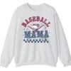 5.4 Distressed Baseball Mama Sweatshirt, Retro Game Day Crewneck, Checkered Softball Mom Pullover