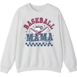 Distressed Baseball Mama Sweatshirt, Retro Game Day Crewneck, Checkered Softball Mom Pullover