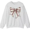 5.4 Softball Baseball Stitches Bow Sweatshirt, Game Day Ribbon Crewneck, Sports Mom Cute Pullover, Women's Fan Gift