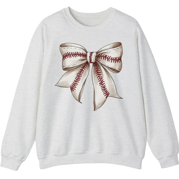 5.4 Softball Baseball Stitches Bow Sweatshirt, Game Day Ribbon Crewneck, Sports Mom Cute Pullover, Women's Fan Gift