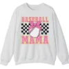 5.4 Pink Glitter Baseball Mama Sweatshirt, Checkered Softball Mom Crewneck, Game Day Bow Pullover, Retro Sports Parent Gift