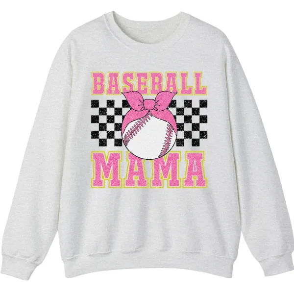 5.4 Pink Glitter Baseball Mama Sweatshirt, Checkered Softball Mom Crewneck, Game Day Bow Pullover, Retro Sports Parent Gift