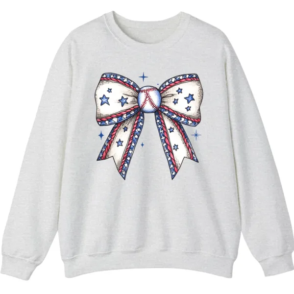 5.4 Baseball Bow Sweatshirt, Game Day Crewneck, American Flag Sports Mom Pullover