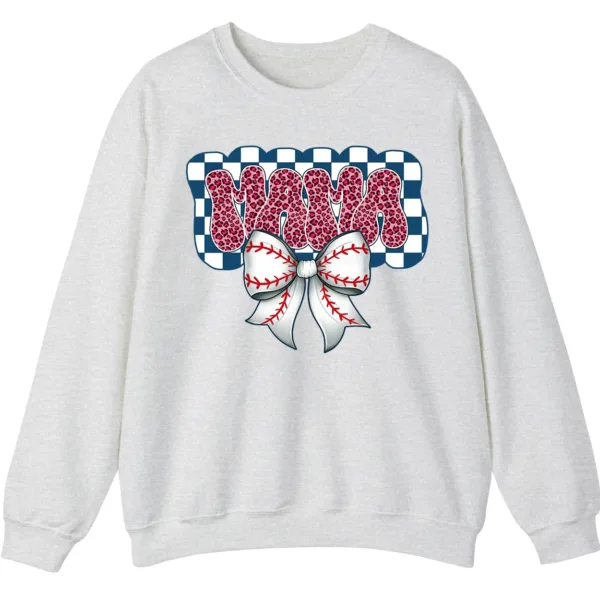 5.4 Leopard Print Mama Baseball Bow Sweatshirt, Checkered Game Day Crewneck, Pink Cheetah Softball Mom Pullover