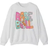 5.4 Groovy Retro Pastel Baseball Sweatshirt, Funky Pop Art Game Day Crewneck, Neon Checkerboard Sports Pullover, Bright Softball Fan Gift