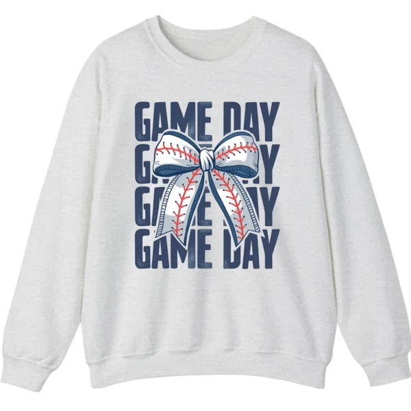 5.4 Game Day Baseball Bow Sweatshirt, Softball Star Ribbon Crewneck, Vintage Sports Fan Pullover