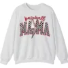 5.4 Baseball Mama Lightning Bolt Sweatshirt, Checkered Game Day Crewneck, Distressed Sports Mom Pullover, Red Glitter Leopard Print Gift