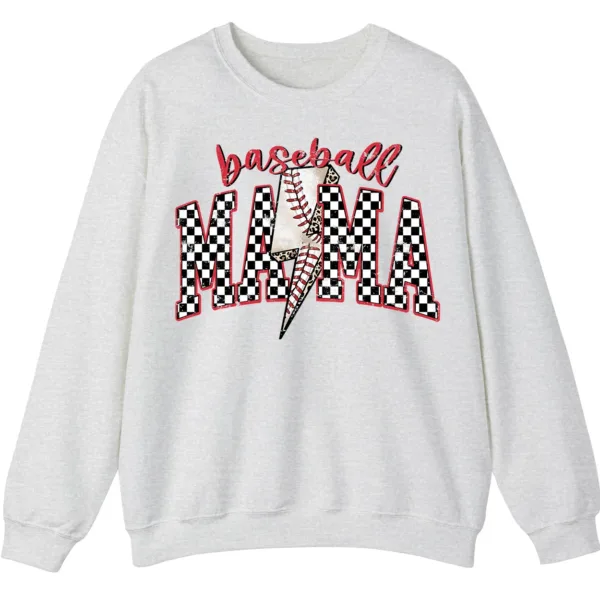 5.4 Baseball Mama Lightning Bolt Sweatshirt, Checkered Game Day Crewneck, Distressed Sports Mom Pullover, Red Glitter Leopard Print Gift