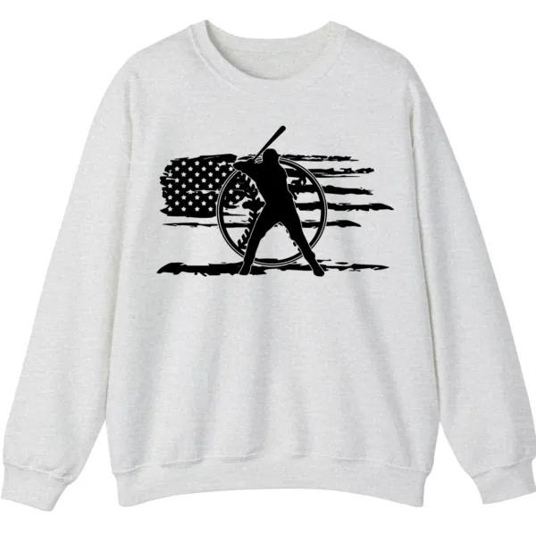 5.4 Distressed American Flag Baseball Player Sweatshirt, Patriotic Game Day Crewneck, USA Sports Fan Pullover