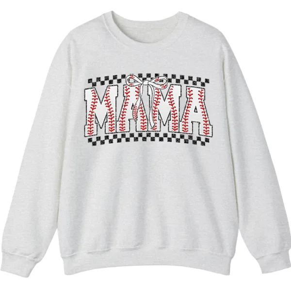 5.4 Distressed Checkered Baseball Mama Sweatshirt, Sports Stitch MAMA Pullover, Game Day Bow Crewneck