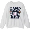 5.4 Game Day Plaid Bow Baseball Sweatshirt, Black White Checkered Ribbon Crewneck, Sports Lover Vintage Pullover