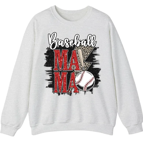 5.4 Baseball Mama Red Glitter Leopard Lightning Sweatshirt, Game Day Sports Mom Pullover, Distressed Grunge Design Crewneck